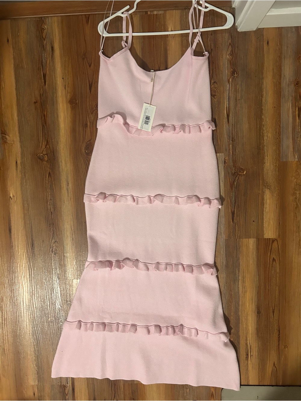 Worth Collective Light Pink Ruffle Tiered Midi Dress